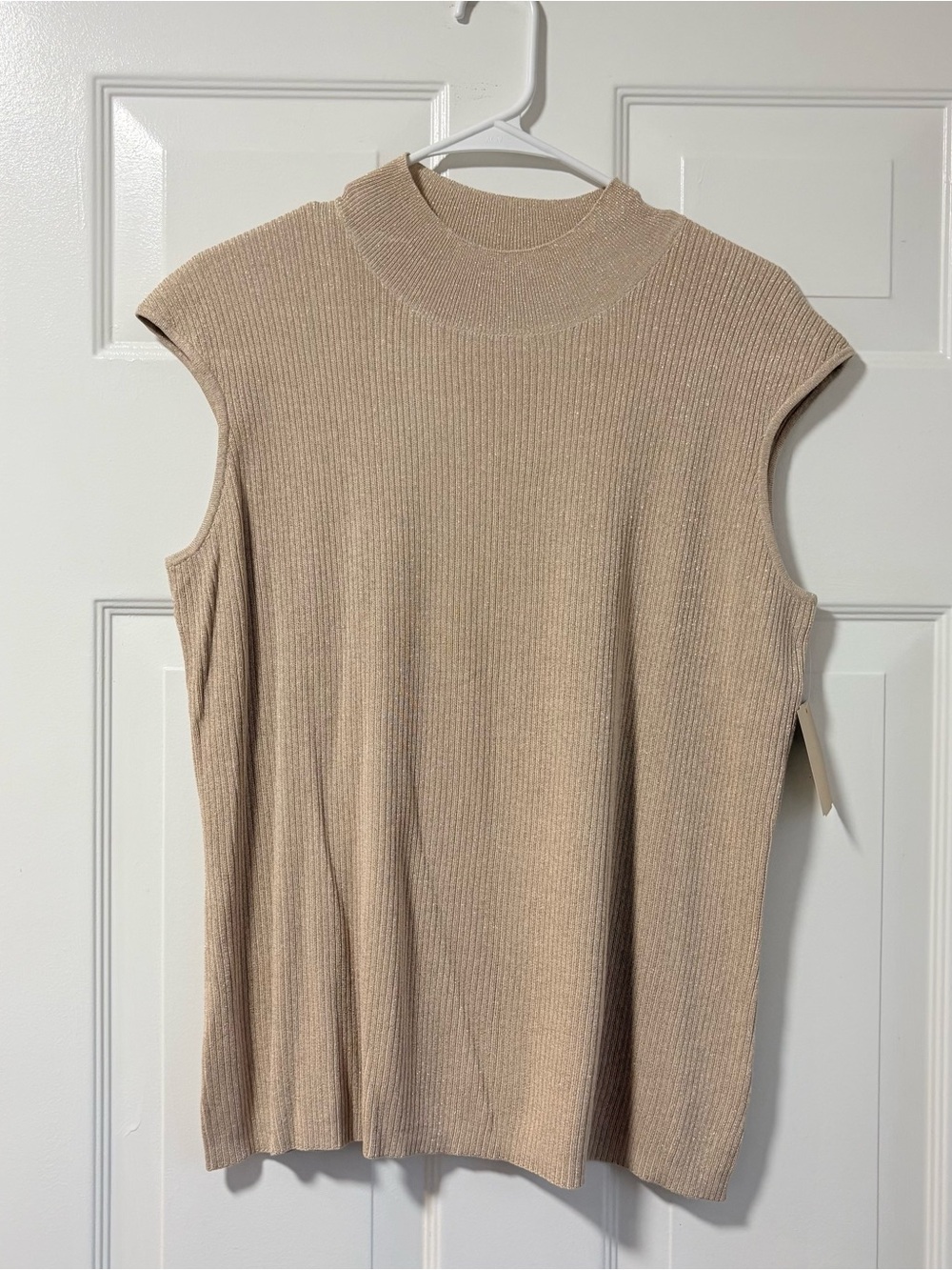 Coldwater Creek Sleeveless Ribbed Mock Neck Tank - Beige Tan Metallic Large NWT
